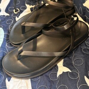Sol Sana Magnus Footbed Sandals Womens Size 9 (40) Black Thong Ankle Wrap Flat